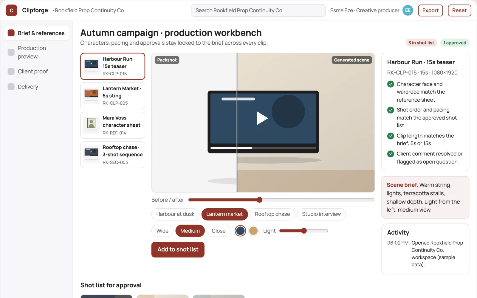Screenshot of the Prompt-to-video production workbench with managed review interactive demo