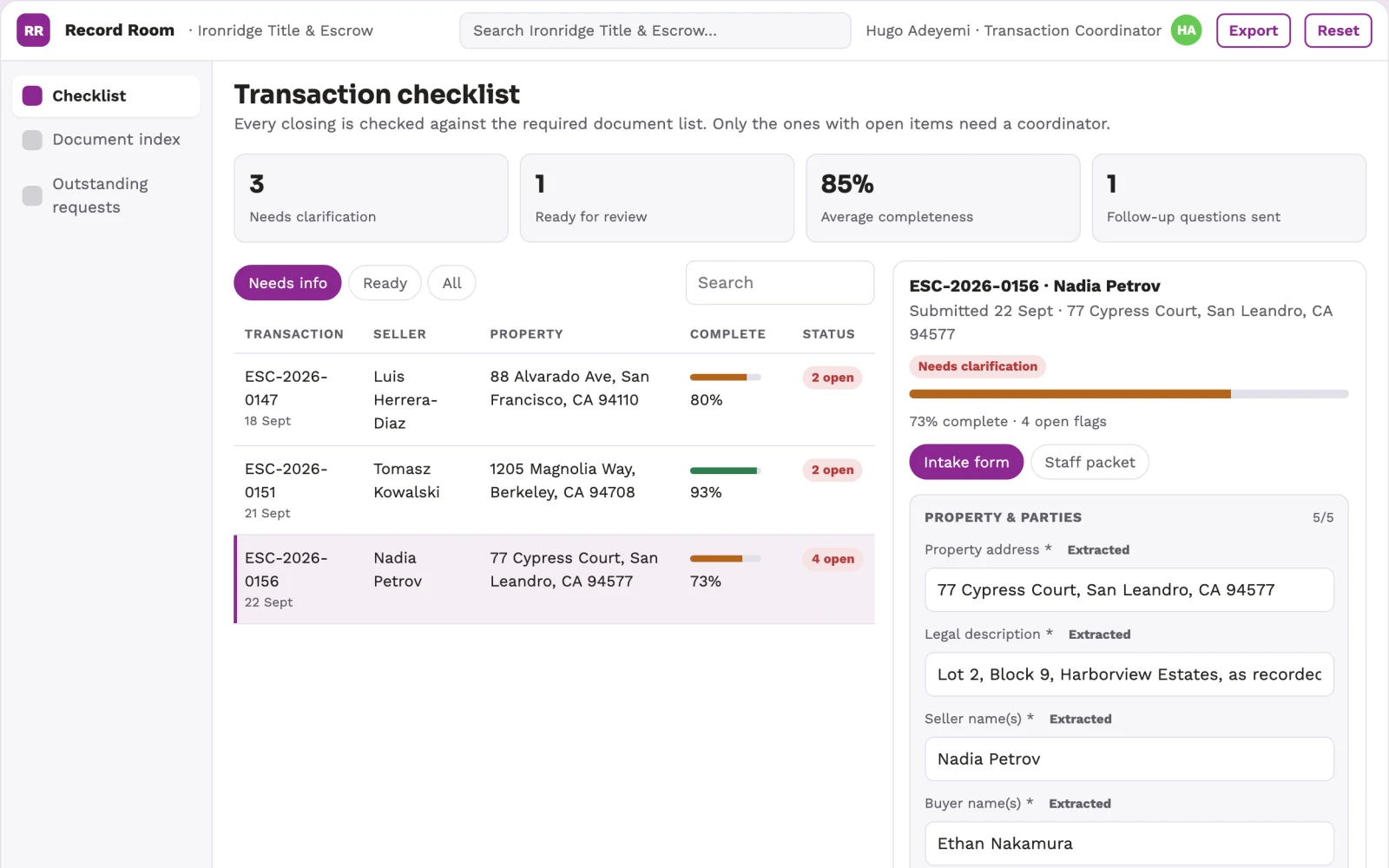 Screenshot of the Property document organizer interactive demo