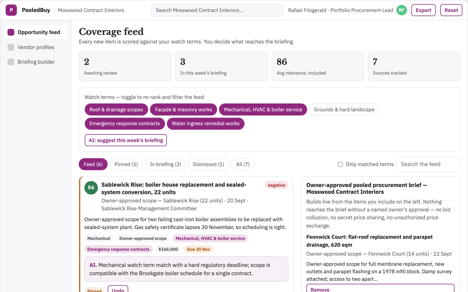 Screenshot of the Property portfolio vendor volume cooperative interactive demo