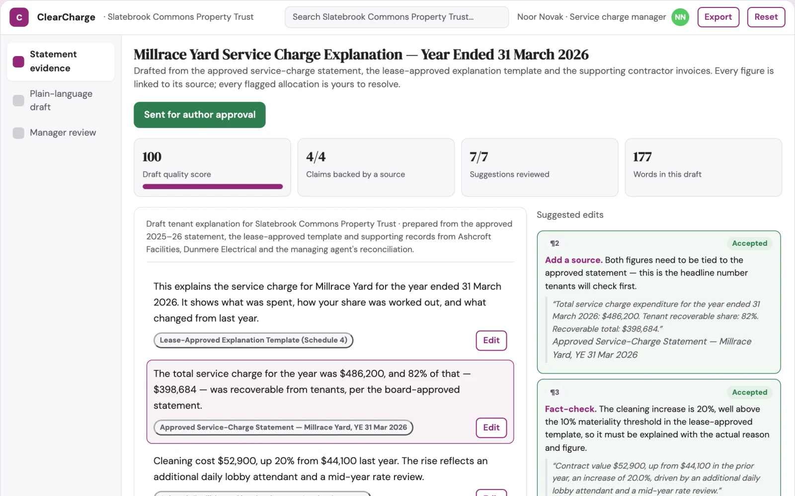 Screenshot of the Property service charge explanation desk interactive demo