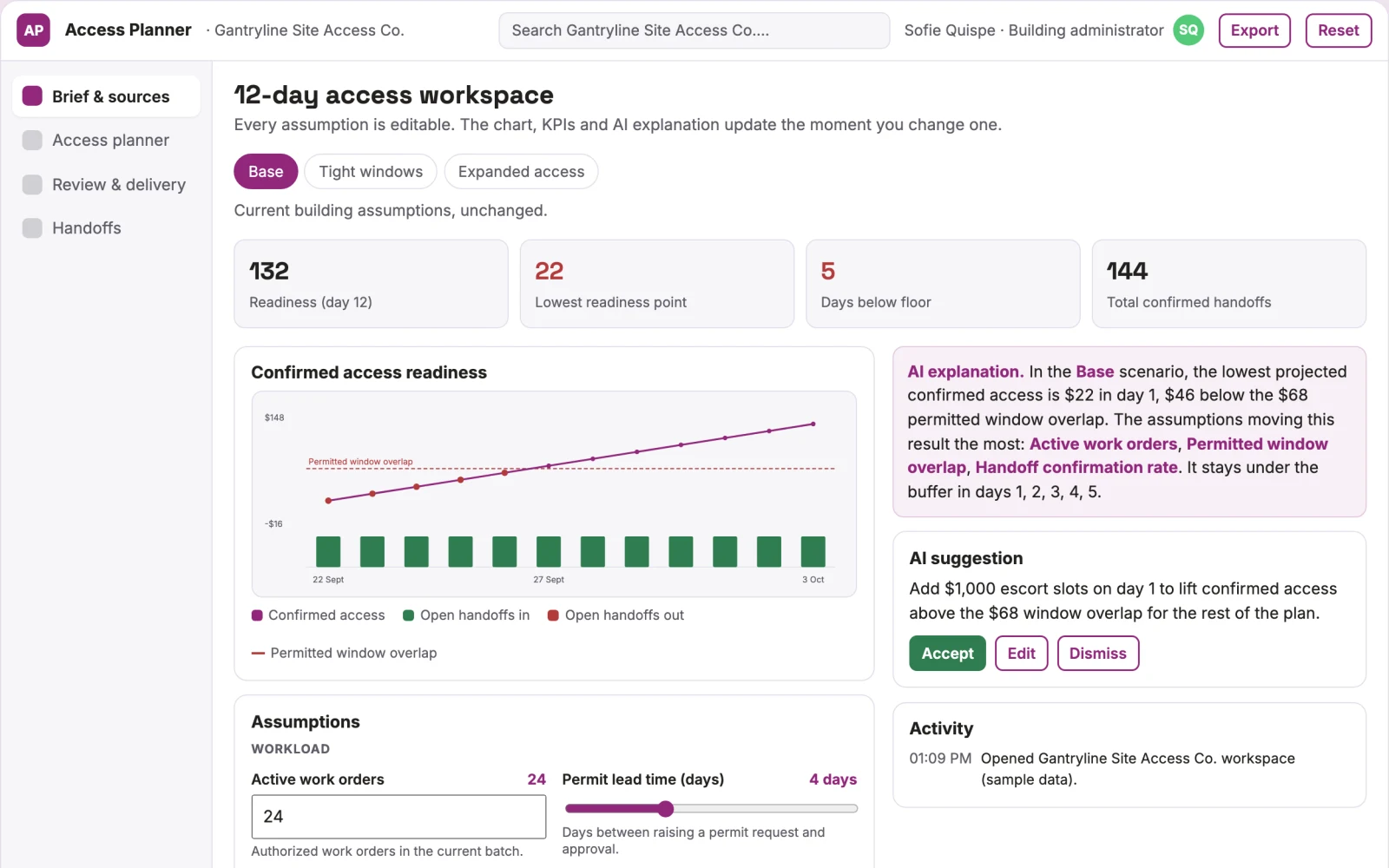Screenshot of the Property service contractor access planner interactive demo
