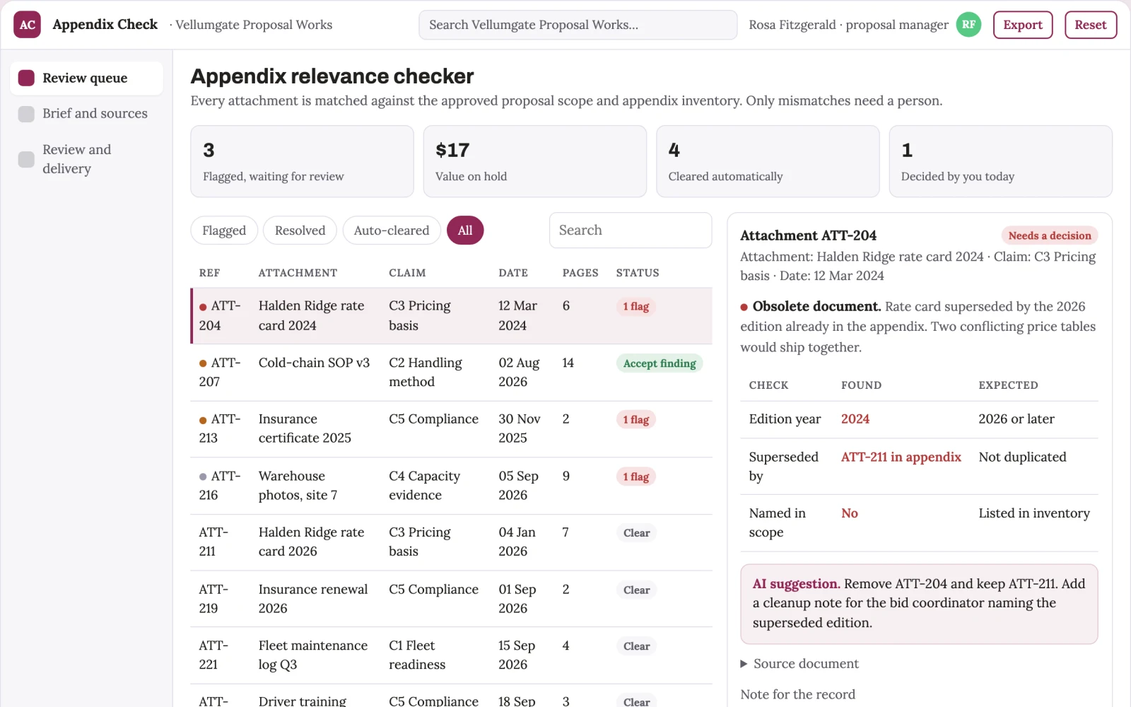 Screenshot of the Proposal appendix relevance checker interactive demo