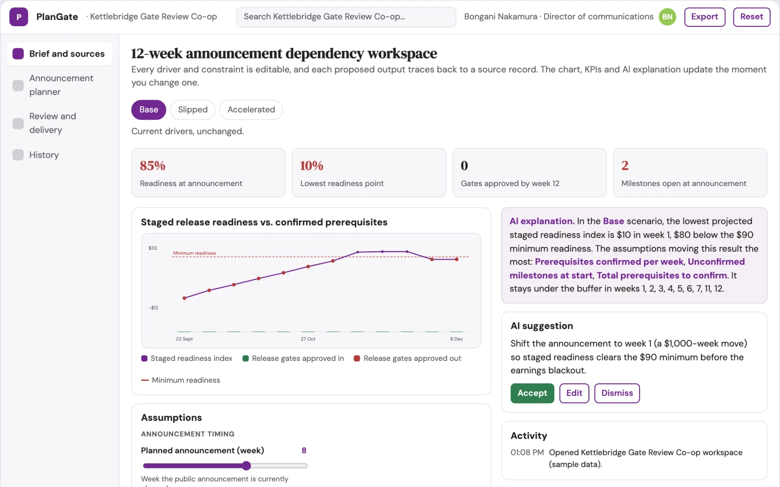 Screenshot of the Public announcement dependency planner interactive demo