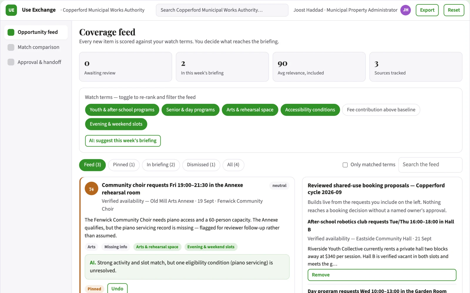 Screenshot of the Public building shared-use exchange interactive demo
