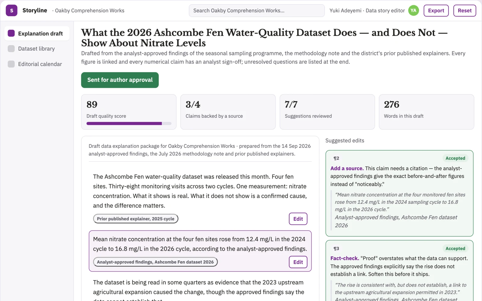 Screenshot of the Public data story explanation studio interactive demo