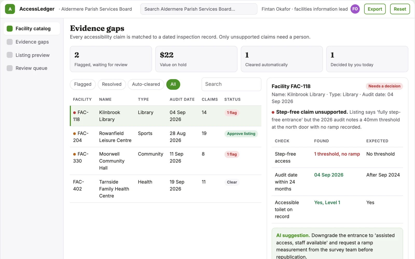 Screenshot of the Public facility accessibility inventory interactive demo