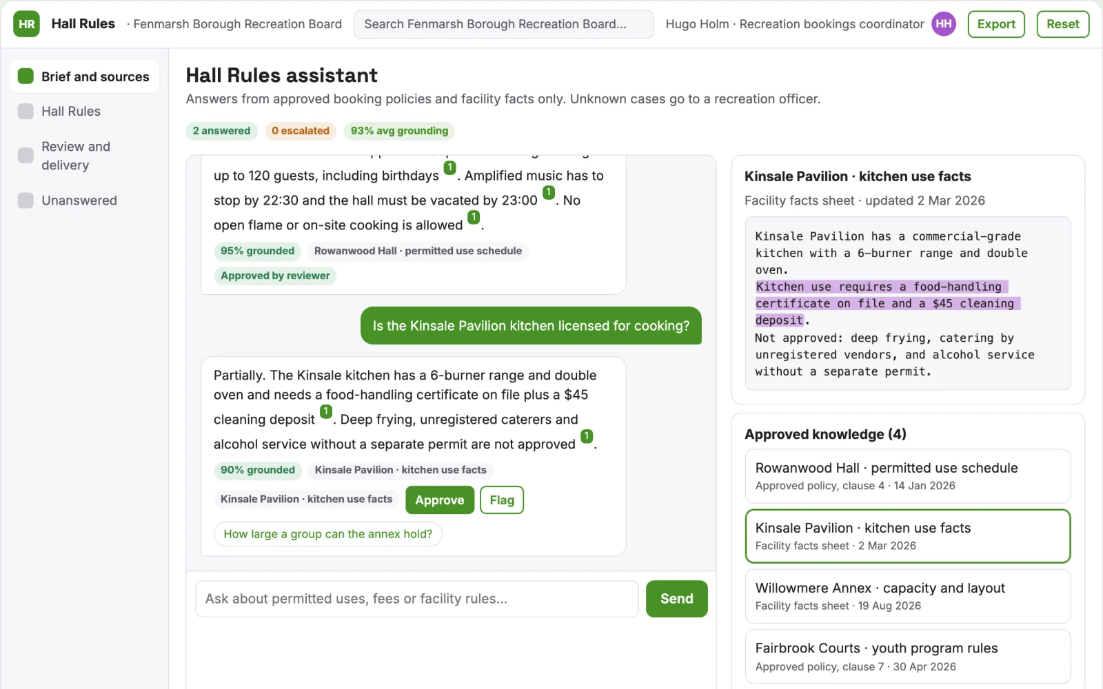 Screenshot of the Public facility booking rules explainer interactive demo