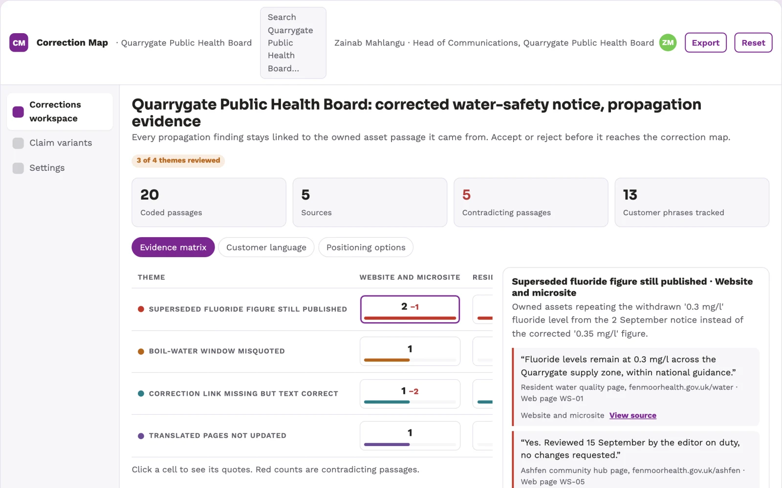 Screenshot of the Public fact correction impact mapper interactive demo