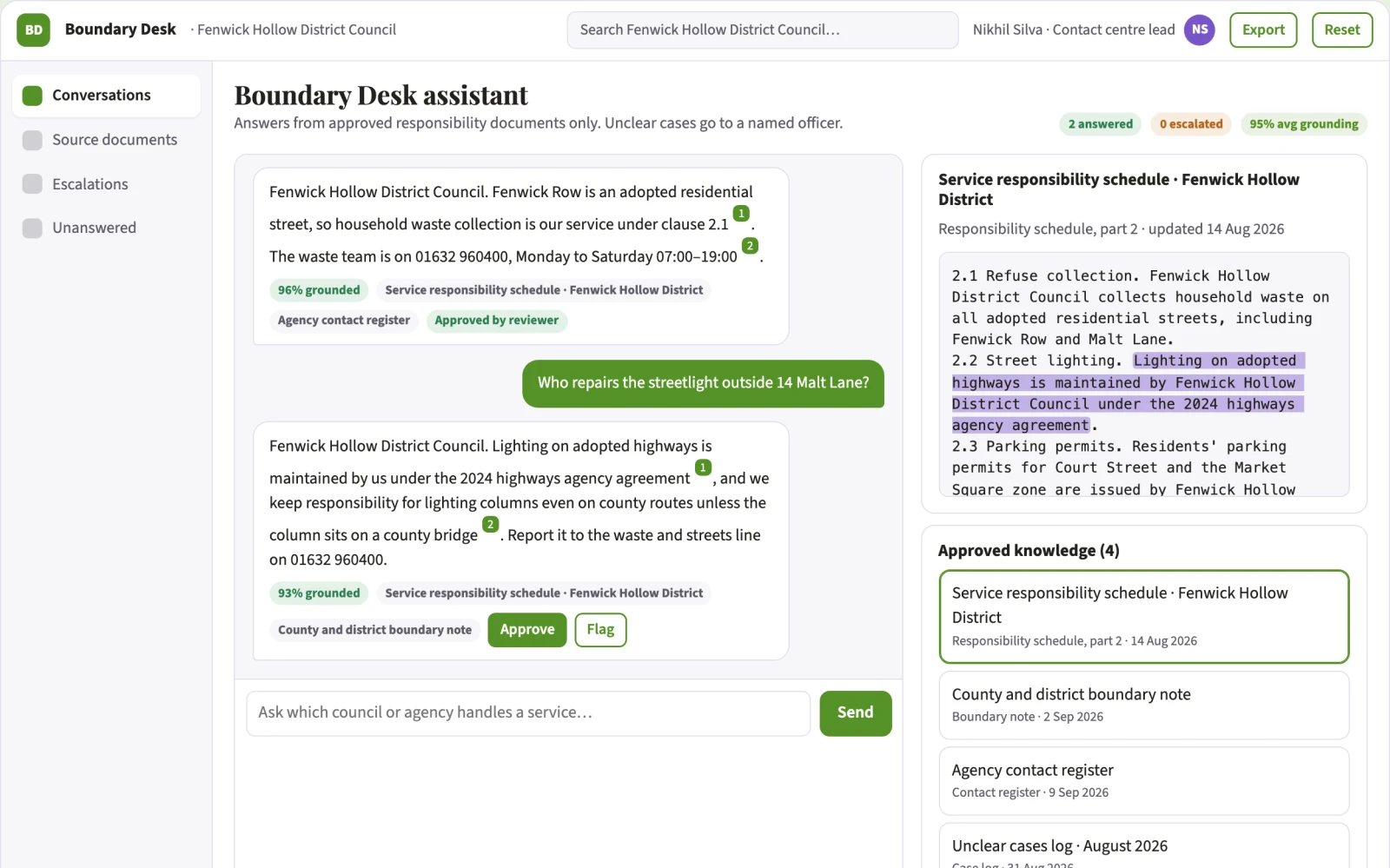 Screenshot of the Public service boundary explainer interactive demo