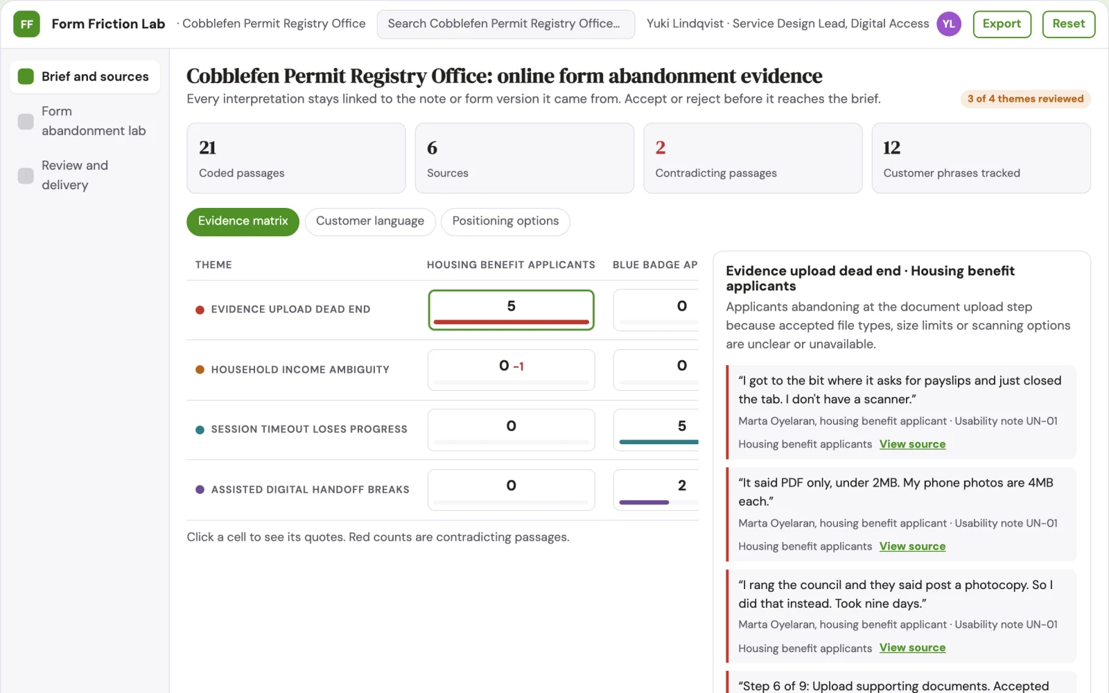 Screenshot of the Public service form abandonment lab interactive demo