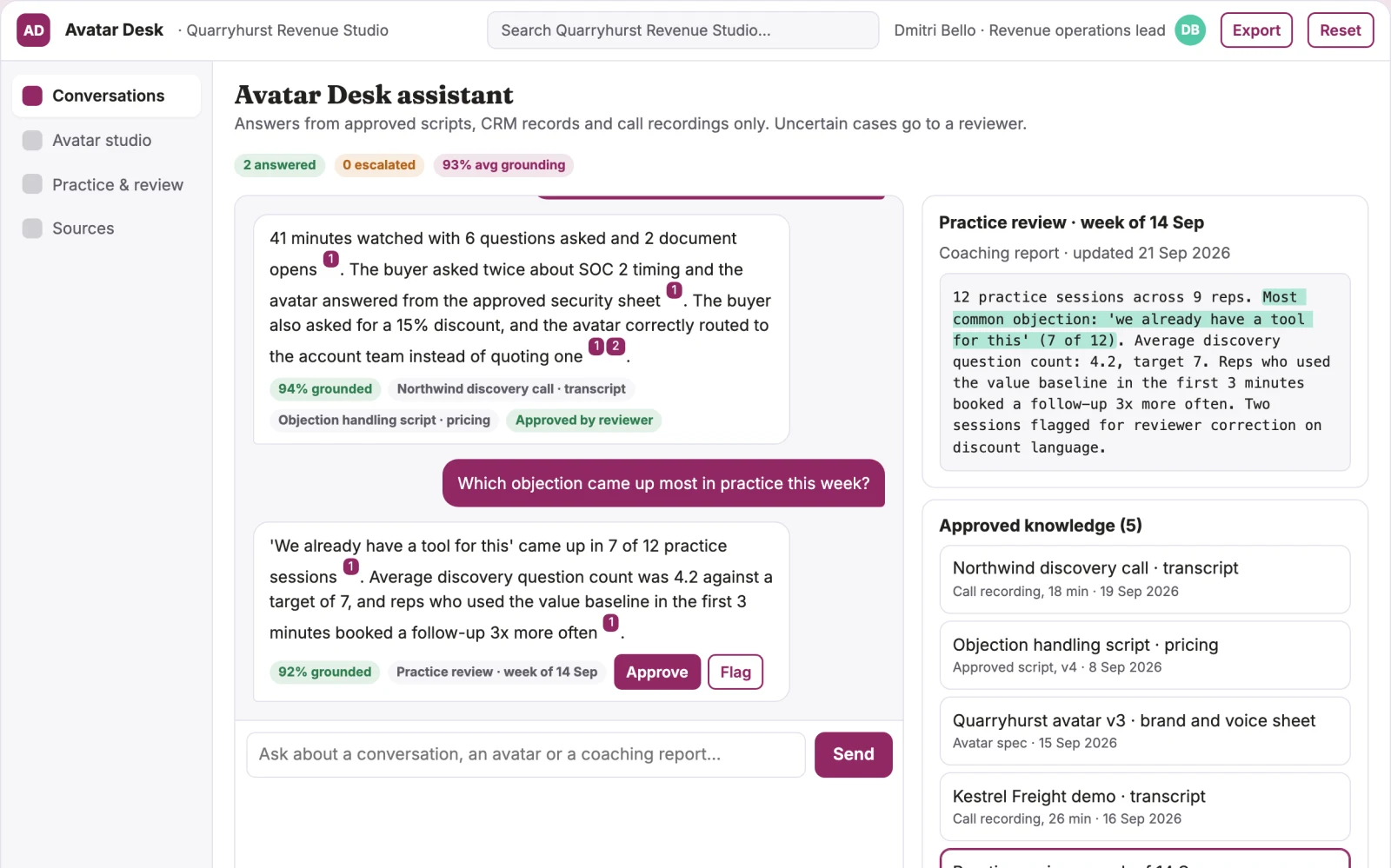 Screenshot of the Real-time interactive video avatar sales assistant interactive demo