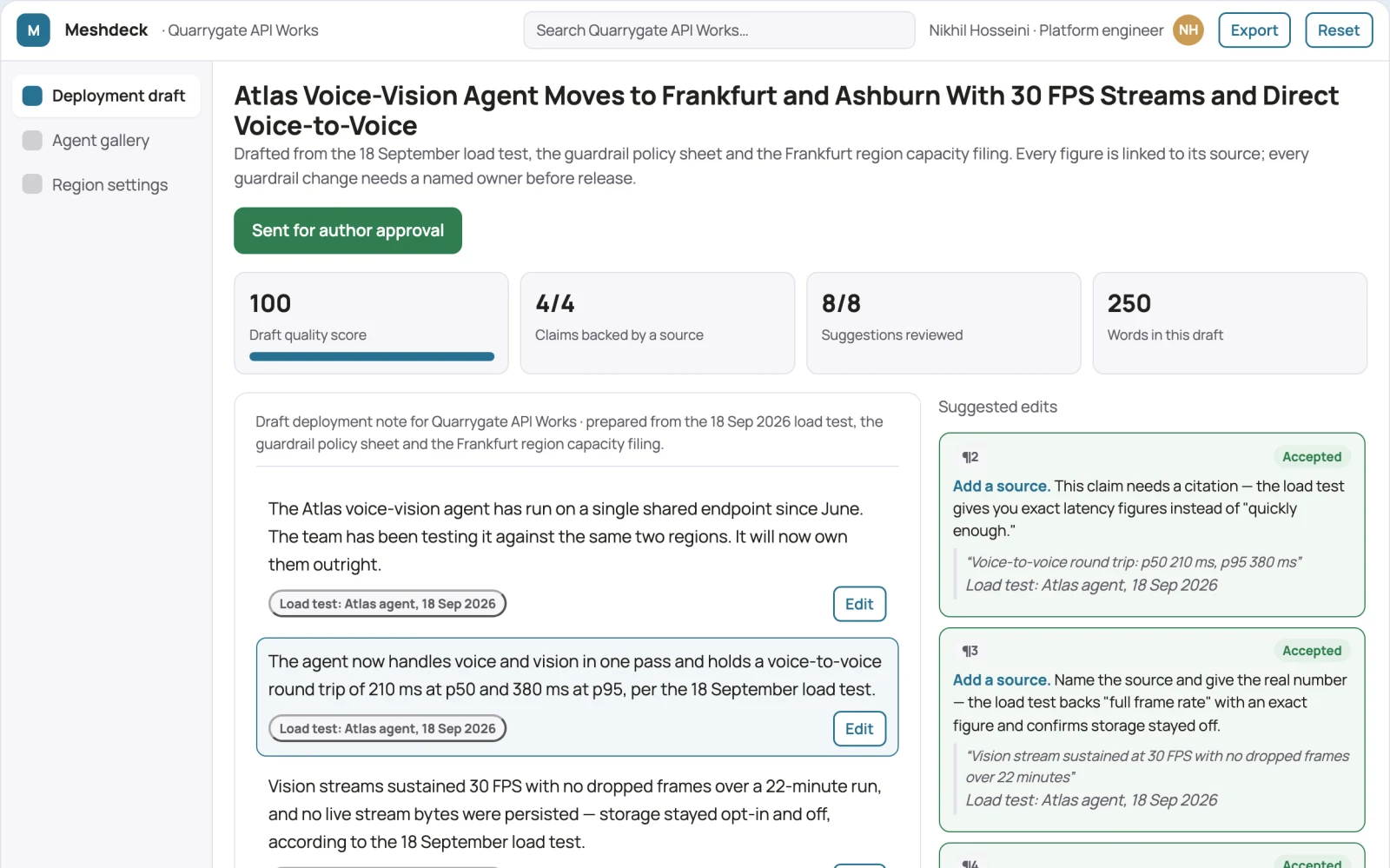 Screenshot of the Real-time multimodal agent deployment workspace interactive demo