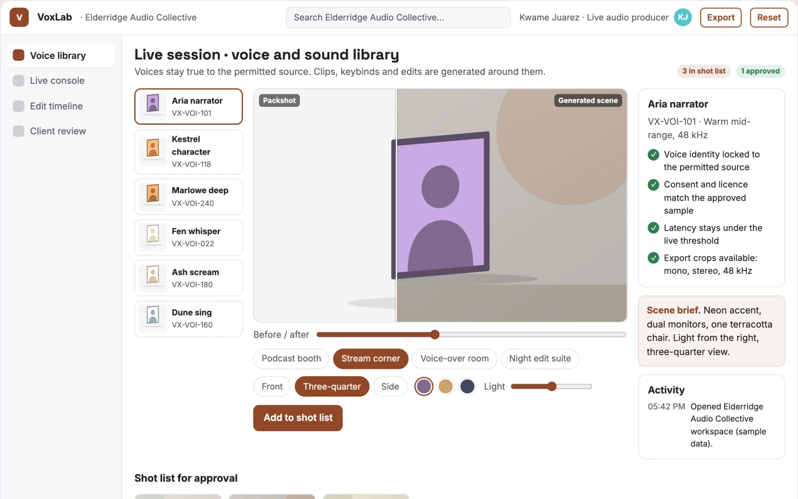 Screenshot of the Real-time voice transformation and audio production suite interactive demo
