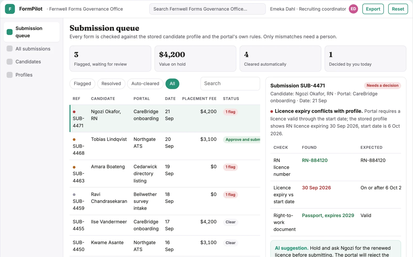Screenshot of the Recruiting form autofill coordination portal interactive demo