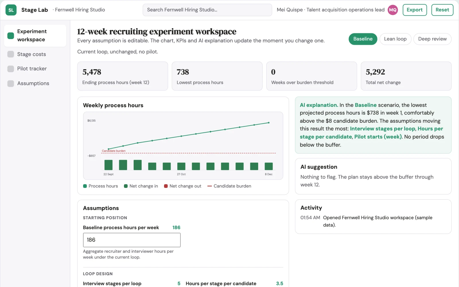 Screenshot of the Recruiting process experiment designer interactive demo
