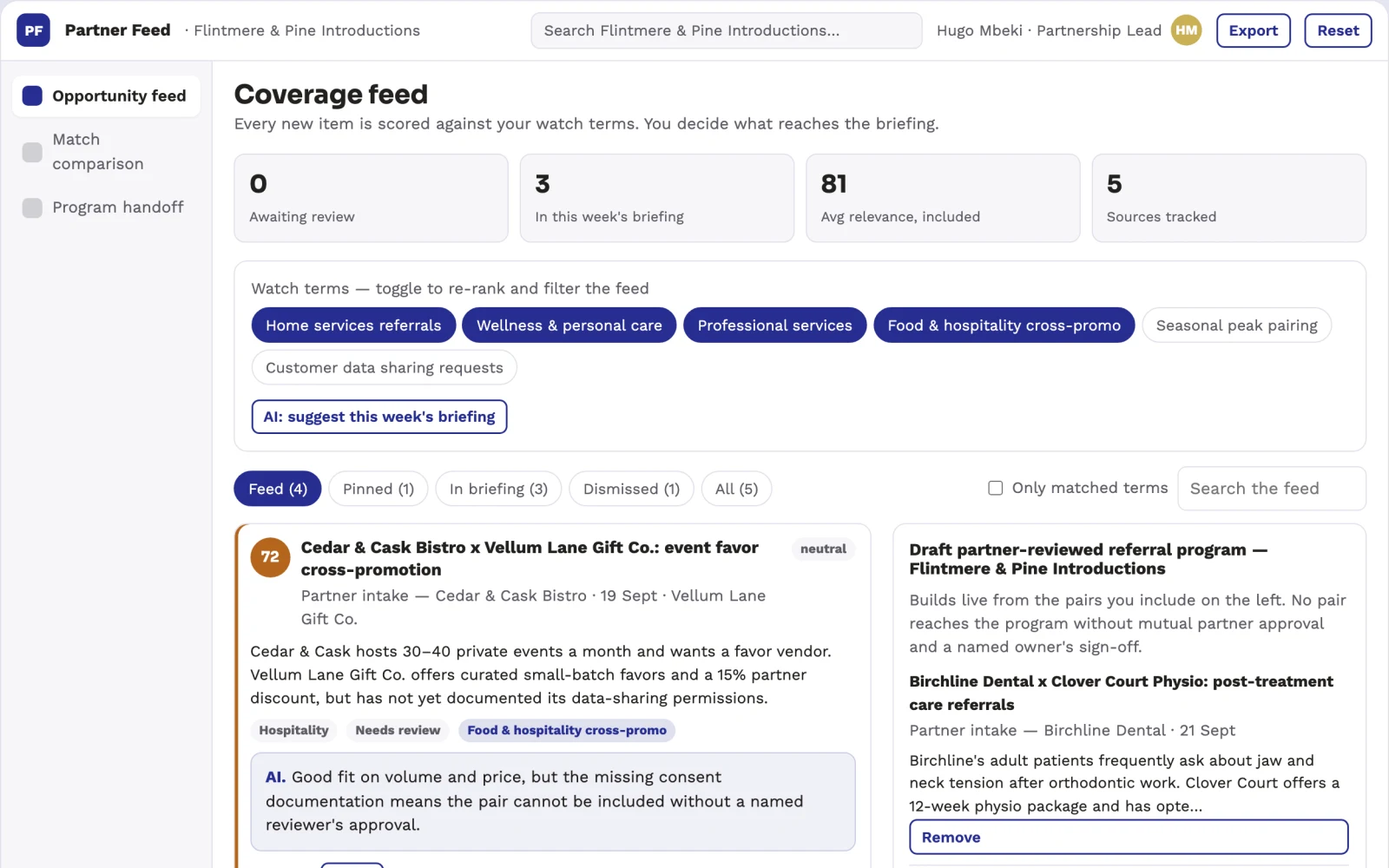 Screenshot of the Referral partner offer marketplace interactive demo