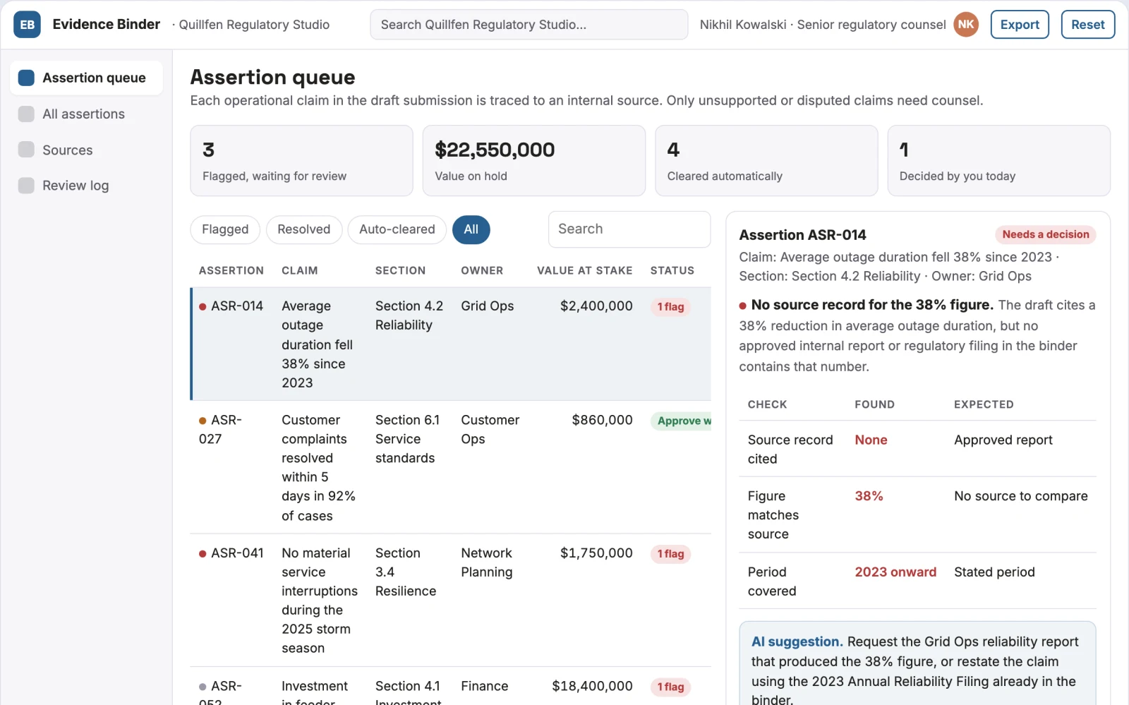 Screenshot of the Regulatory consultation evidence binder interactive demo