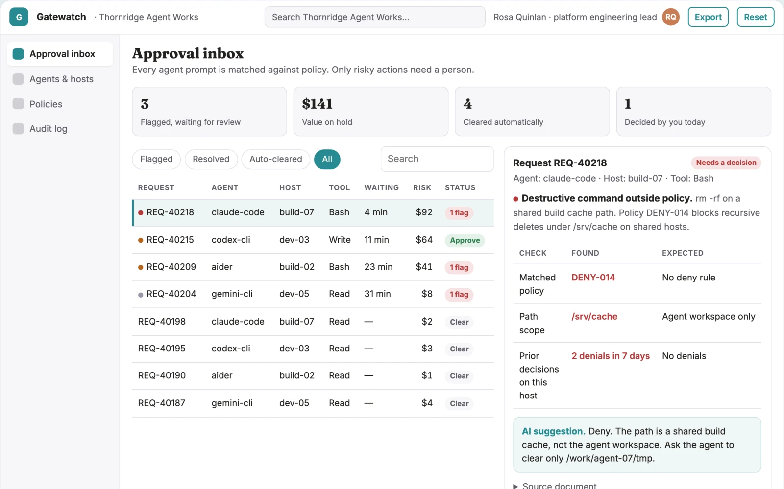 Screenshot of the Remote AI agent approval coordination portal interactive demo