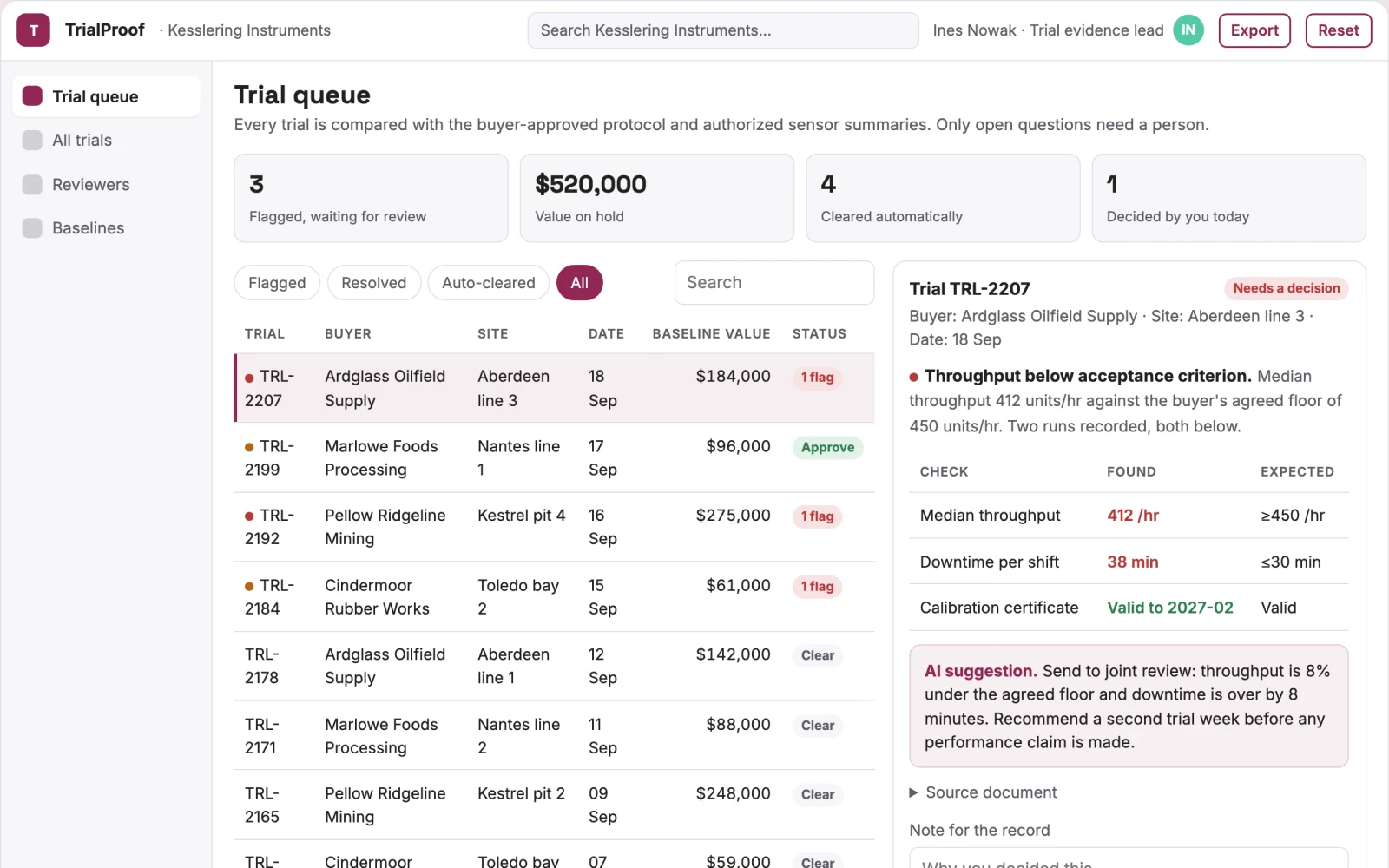 Screenshot of the Remote product trial evidence recorder interactive demo