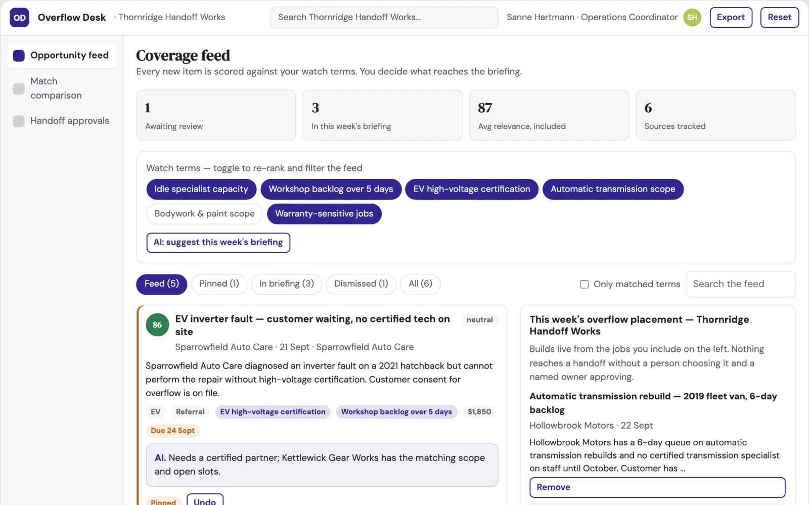 Screenshot of the Repair network workload balancing exchange interactive demo