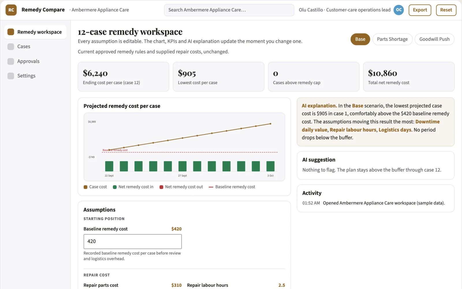 Screenshot of the Repair-versus-replace service calculator interactive demo