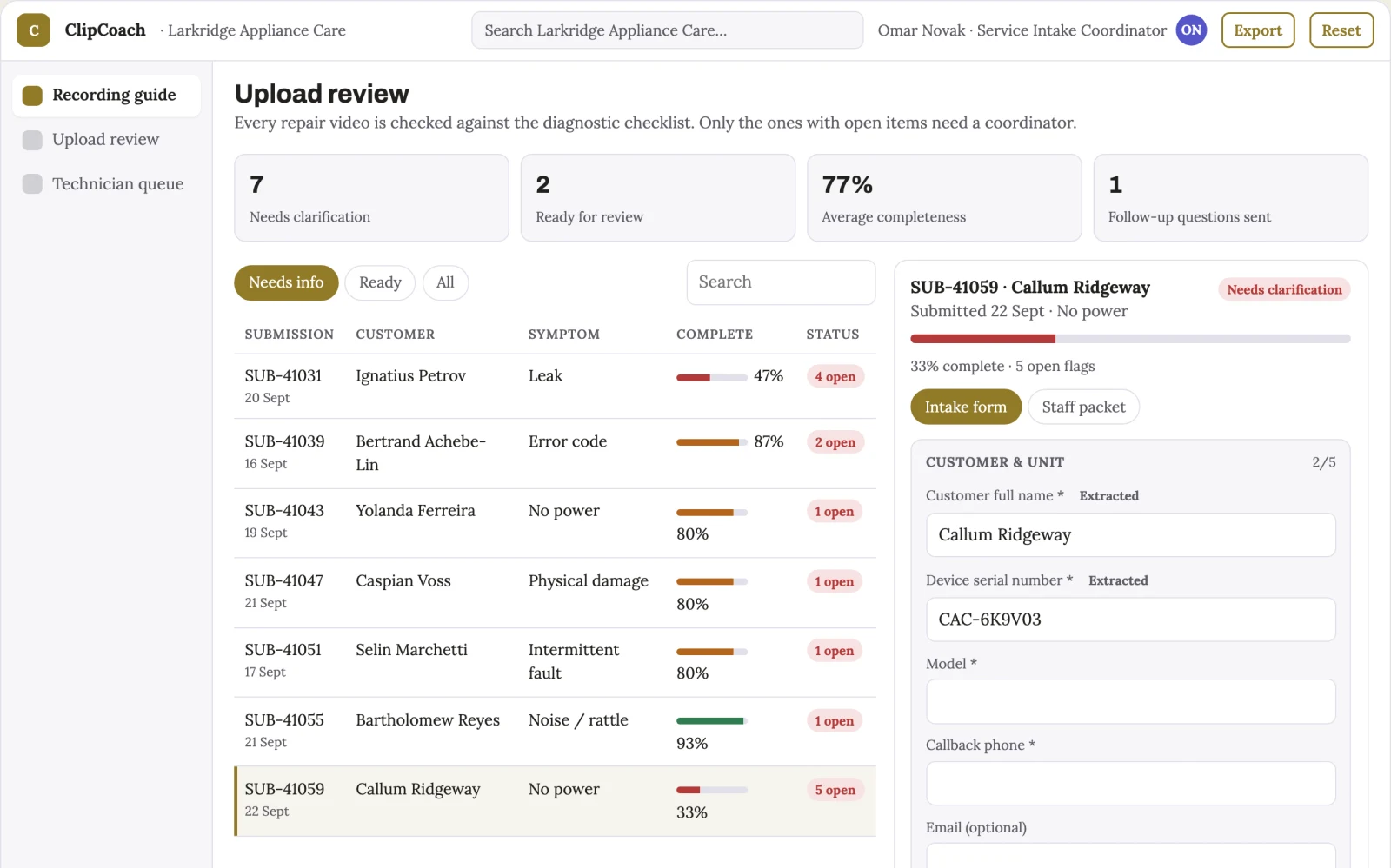 Screenshot of the Repair video submission coach interactive demo