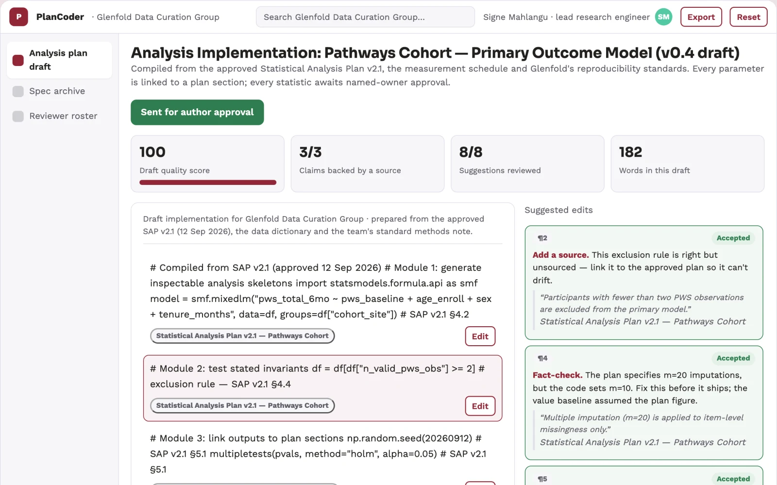 Screenshot of the Research analysis specification compiler interactive demo