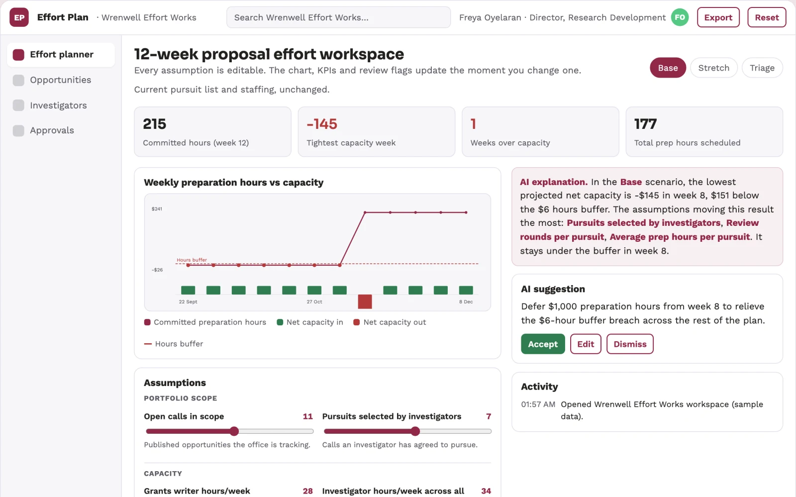 Screenshot of the Research grant portfolio effort optimizer interactive demo