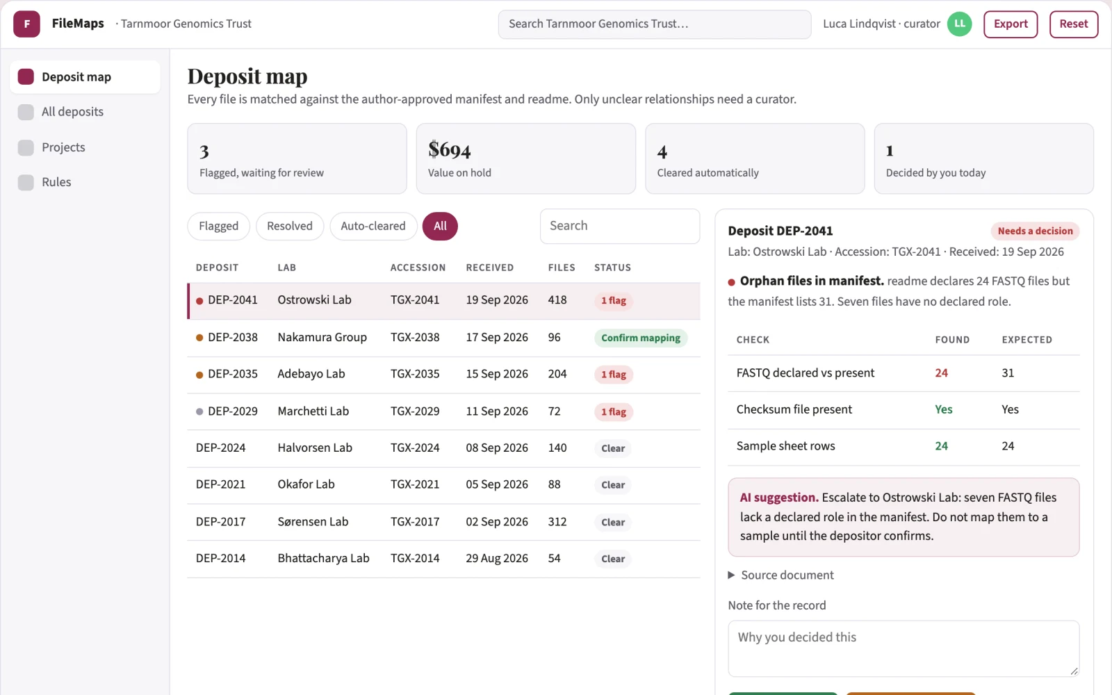 Screenshot of the Research repository file navigator interactive demo