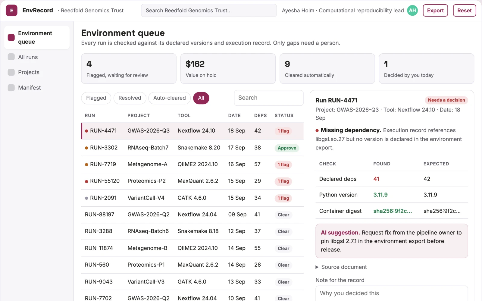 Screenshot of the Research software environment recorder interactive demo