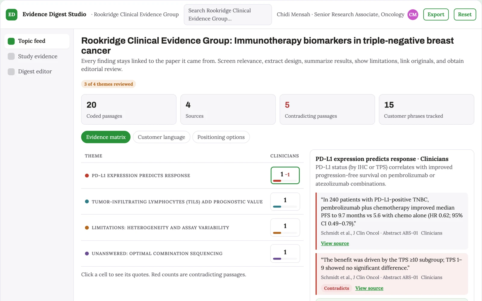 Demo screen of Research update subscription