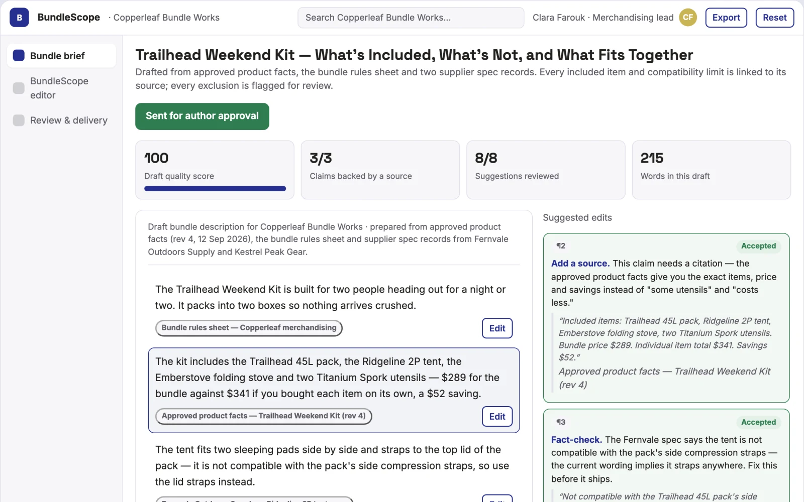 Screenshot of the Retail bundle explanation designer interactive demo