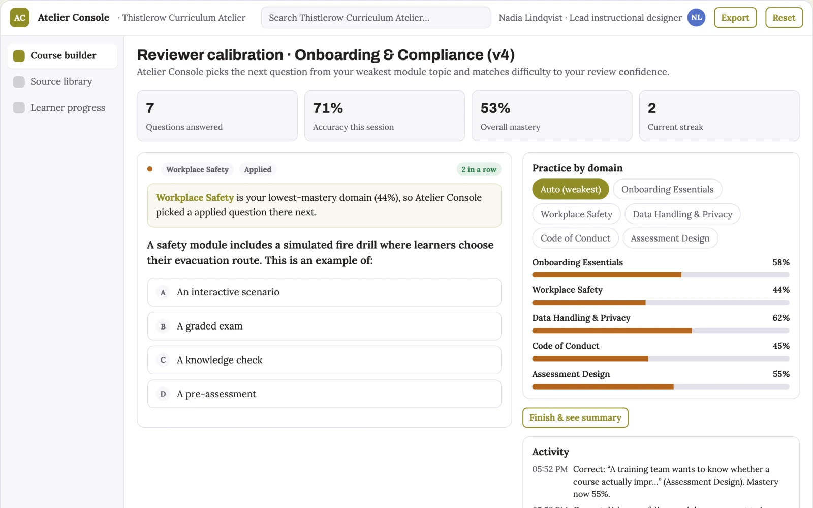 Screenshot of the Role-based course authoring and delivery console interactive demo