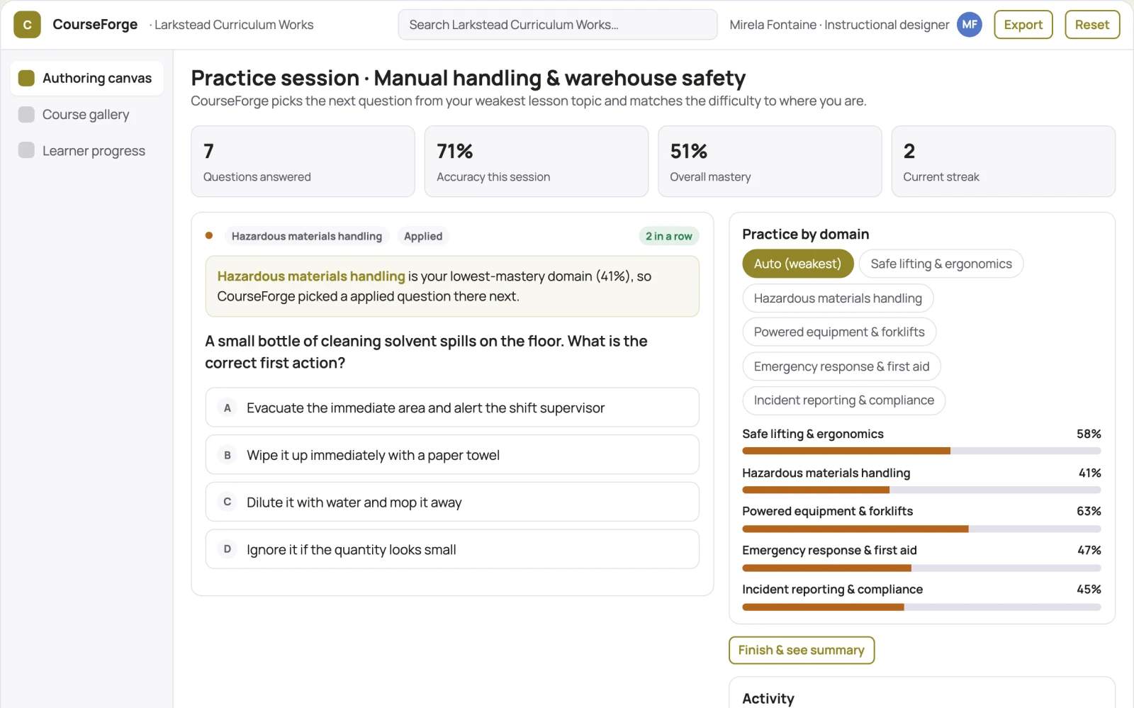 Screenshot of the Role-based course authoring and delivery console interactive demo