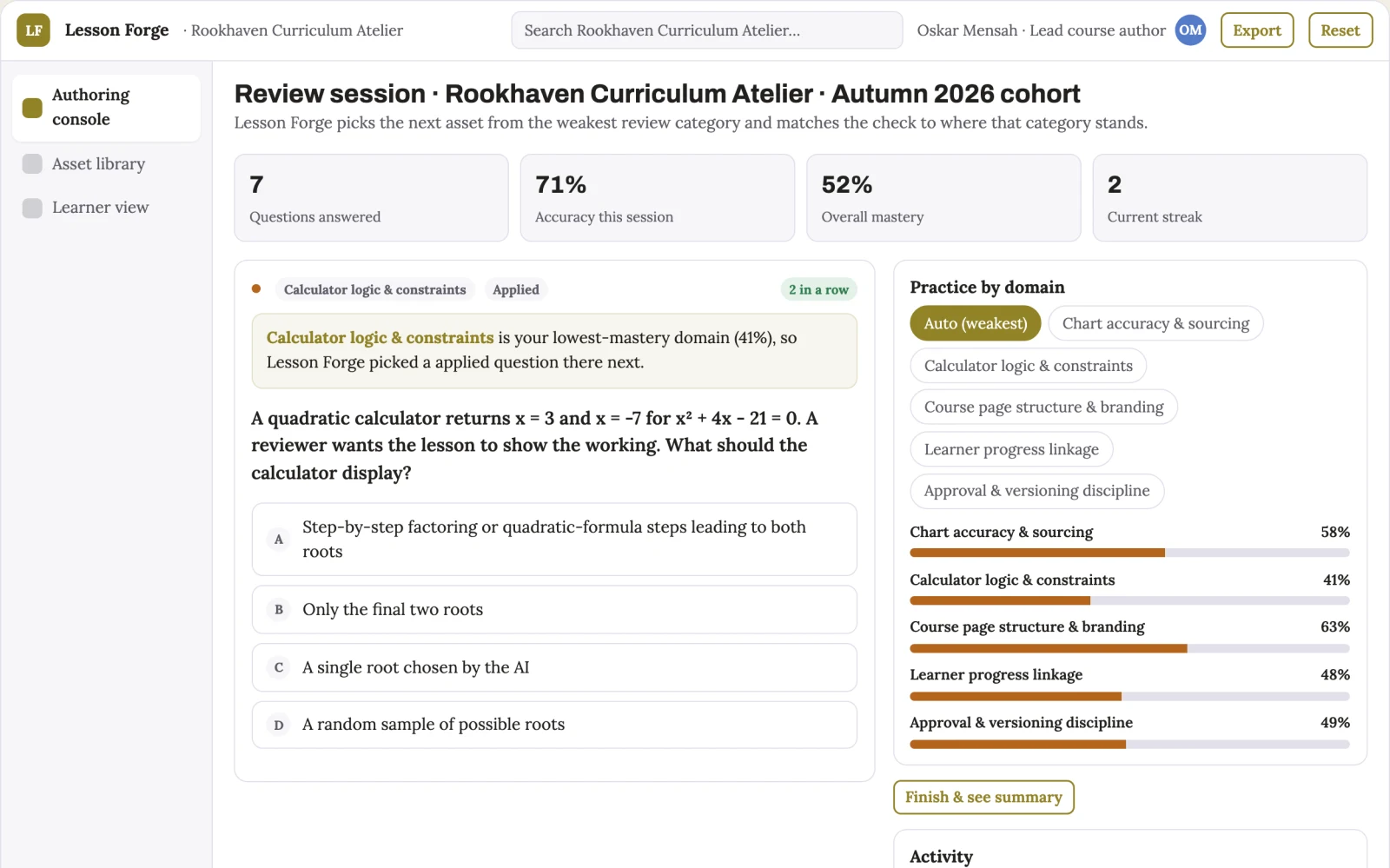 Screenshot of the Role-based data visualization and course authoring workbench interactive demo