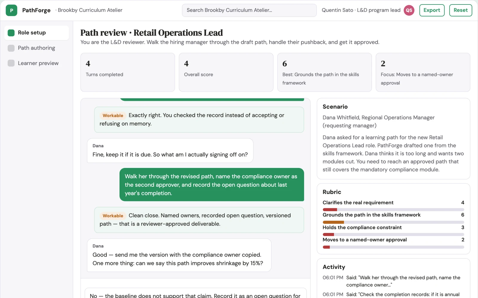 Screenshot of the Role-based learning path and course authoring console interactive demo