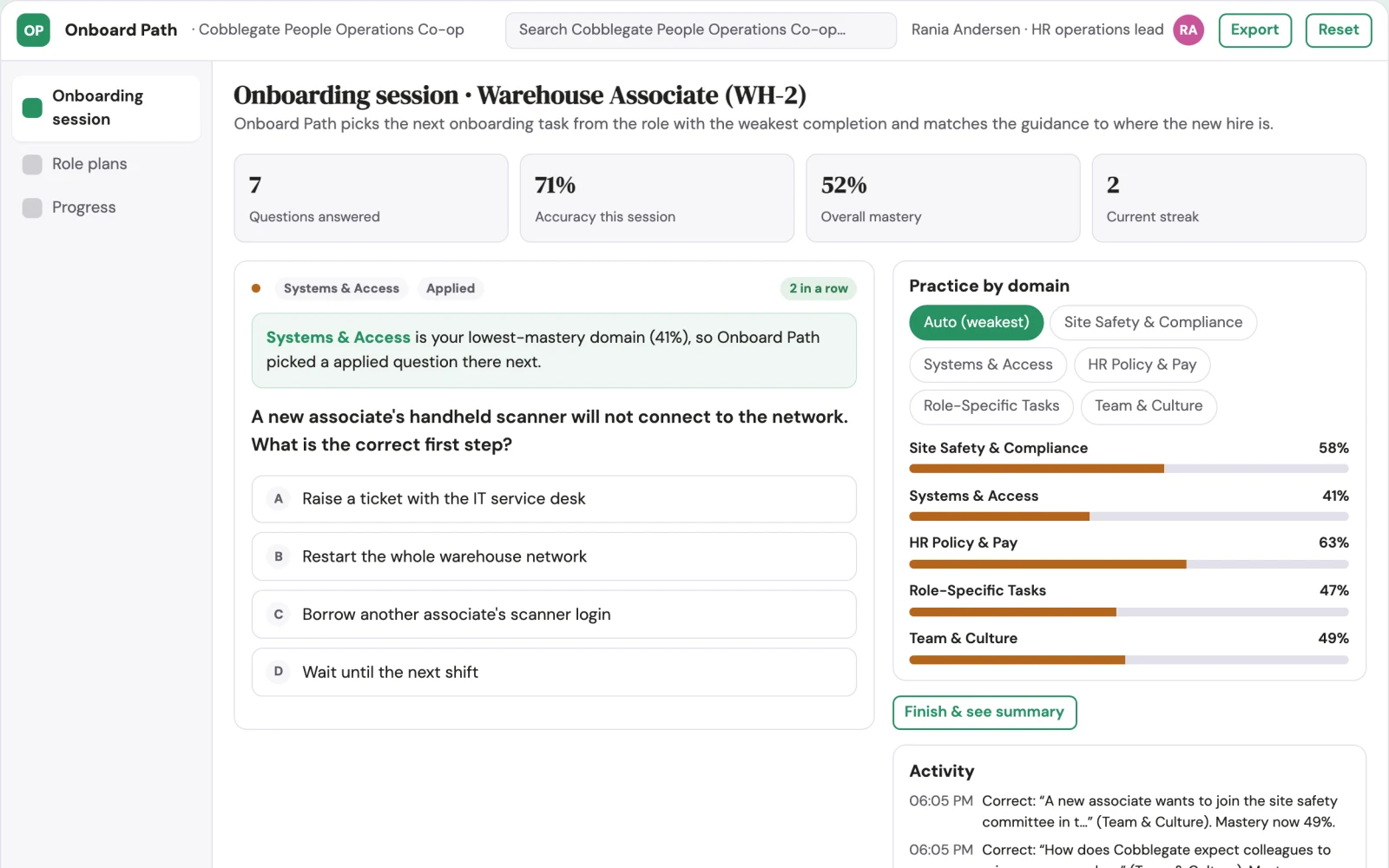 Screenshot of the Role-based onboarding learning and authoring console interactive demo