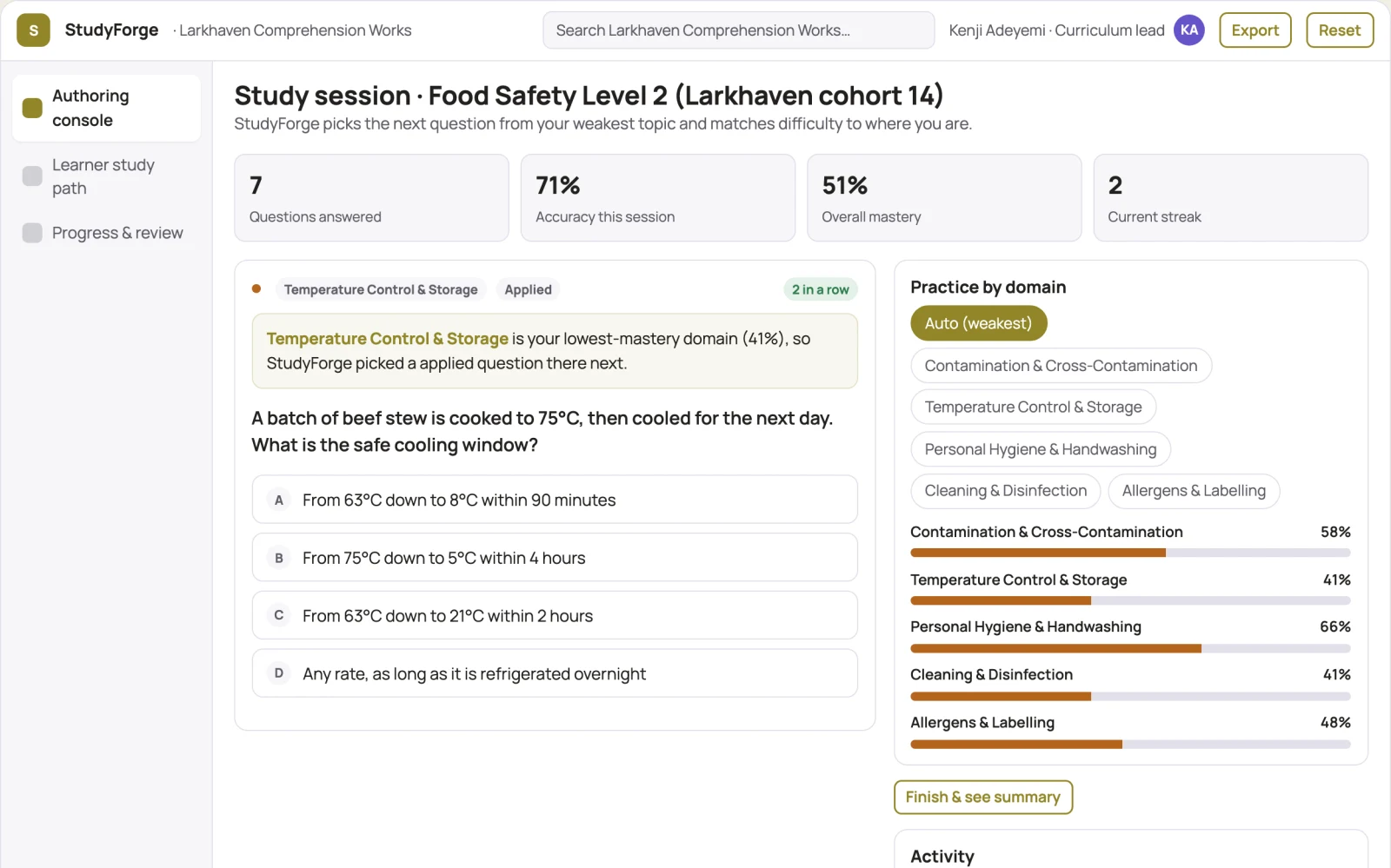 Screenshot of the Role-based study material learning workbench interactive demo