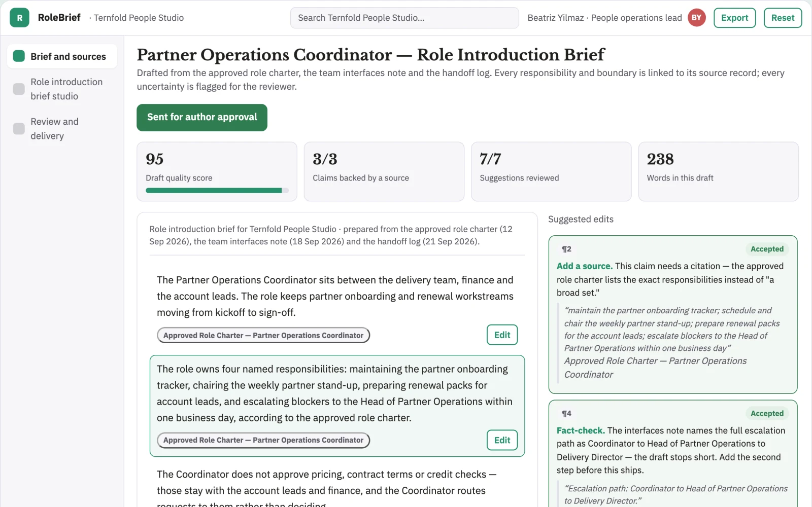 Screenshot of the Role introduction brief studio interactive demo