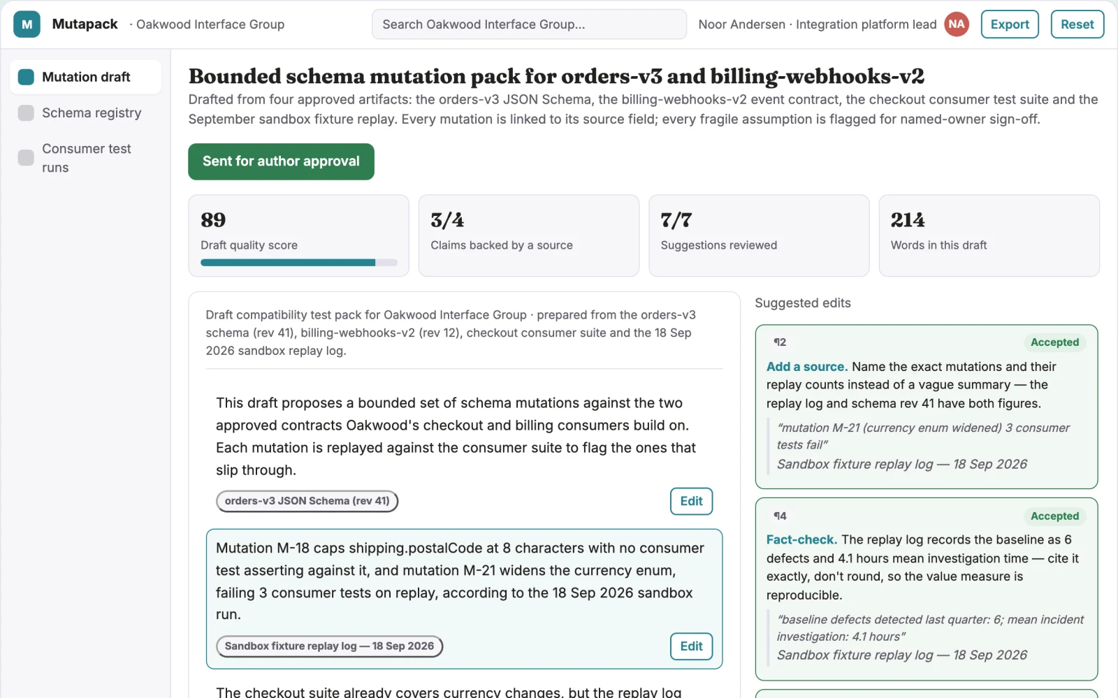 Screenshot of the SaaS integration contract mutation tester interactive demo