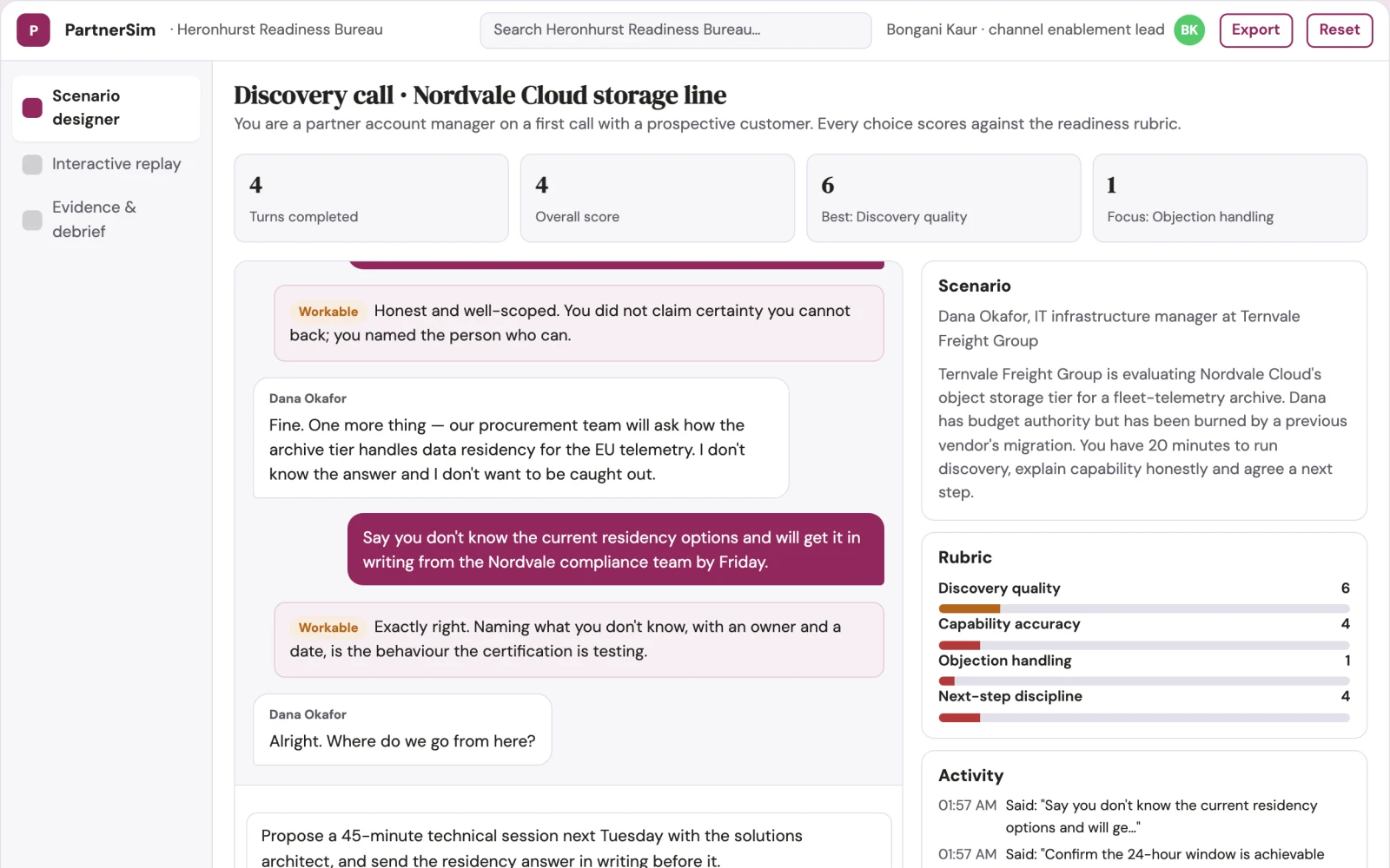 Screenshot of the Sales partner certification simulator interactive demo