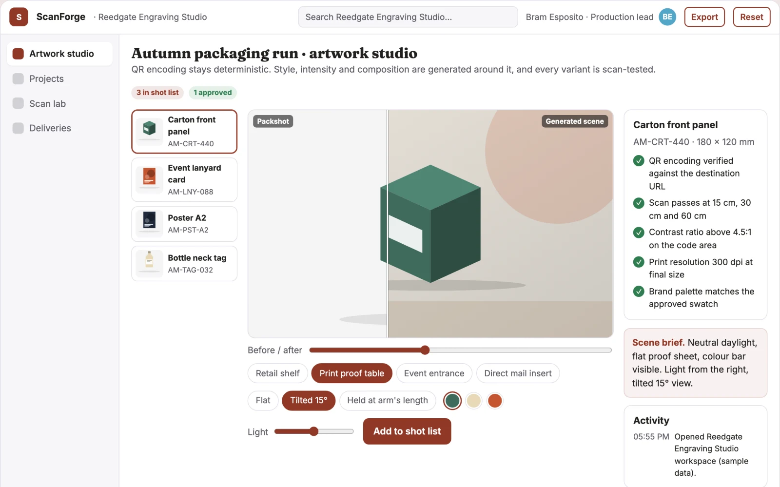 Screenshot of the Scannable QR code art production platform interactive demo