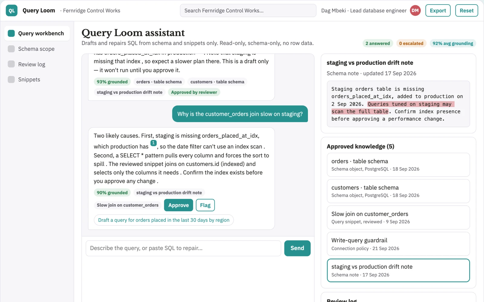 Screenshot of the Schema-linked SQL generation and repair console interactive demo
