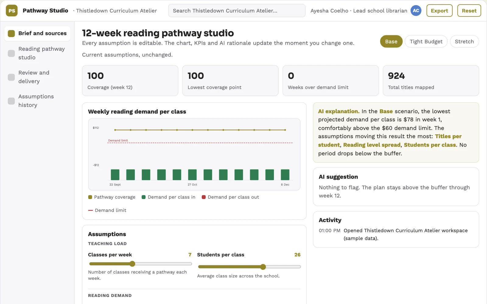 Screenshot of the School library reading pathway studio interactive demo