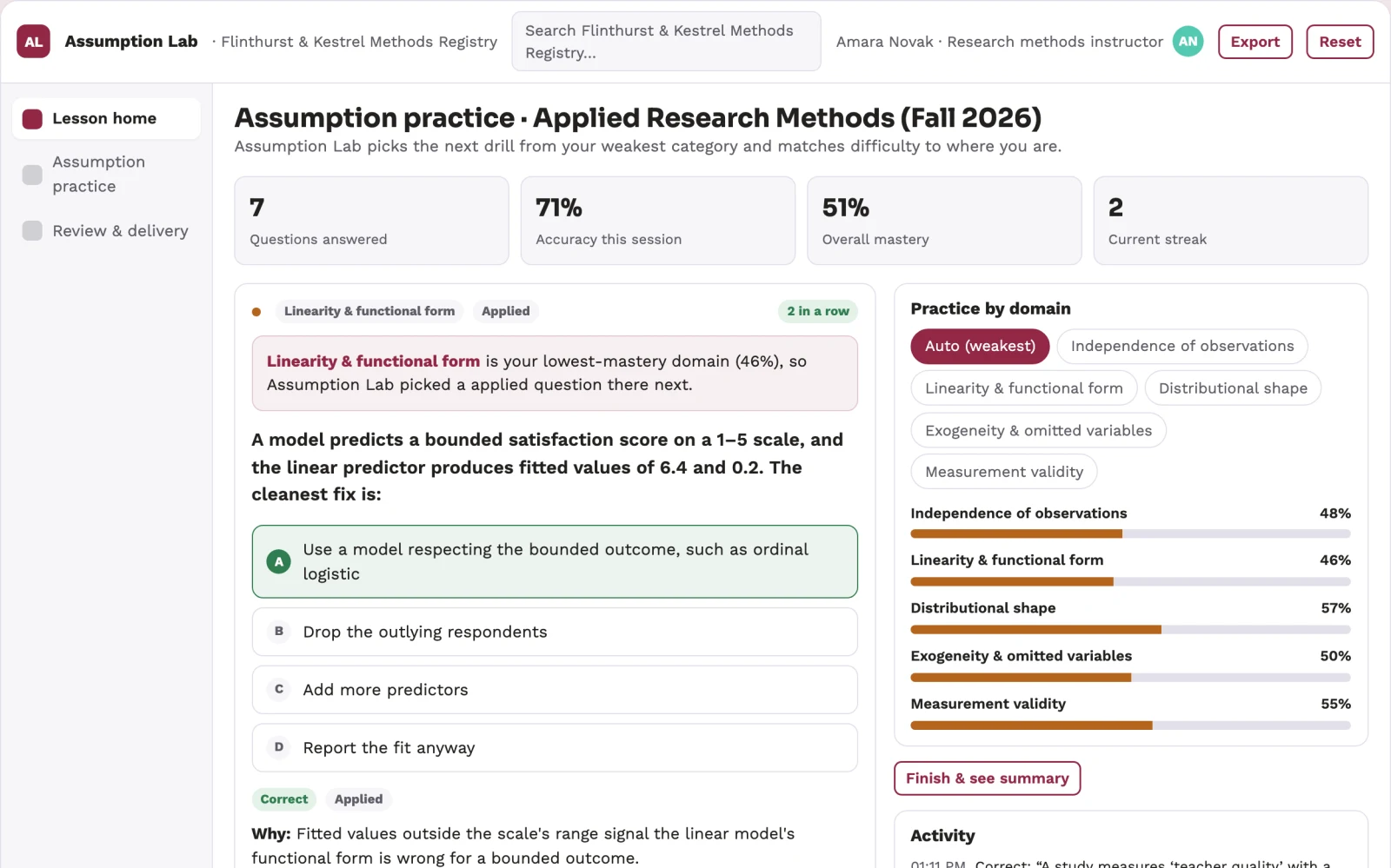 Screenshot of the Scientific method assumption teaching kit interactive demo