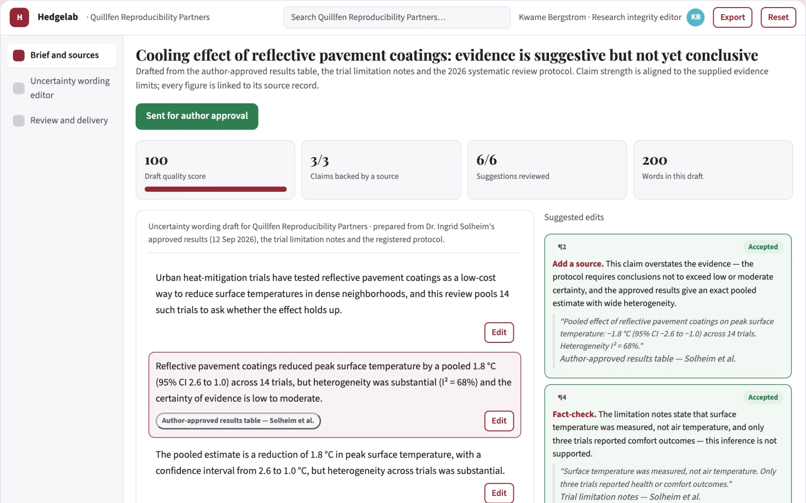 Screenshot of the Scientific uncertainty wording editor interactive demo