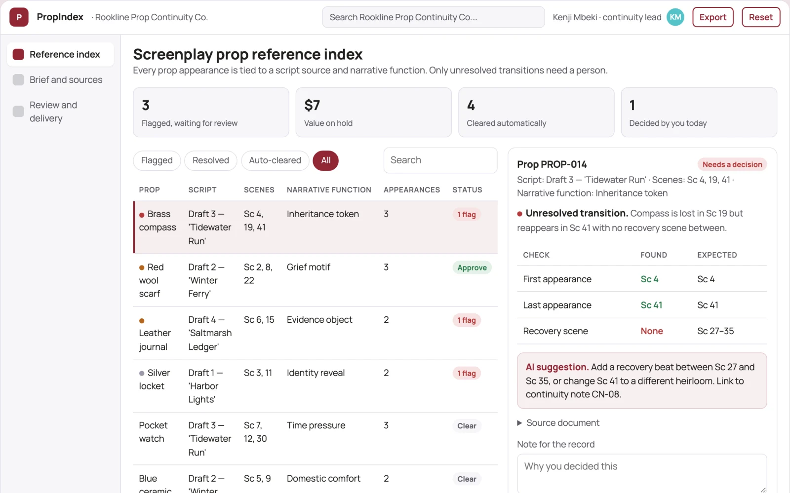 Screenshot of the Screenplay prop reference index interactive demo