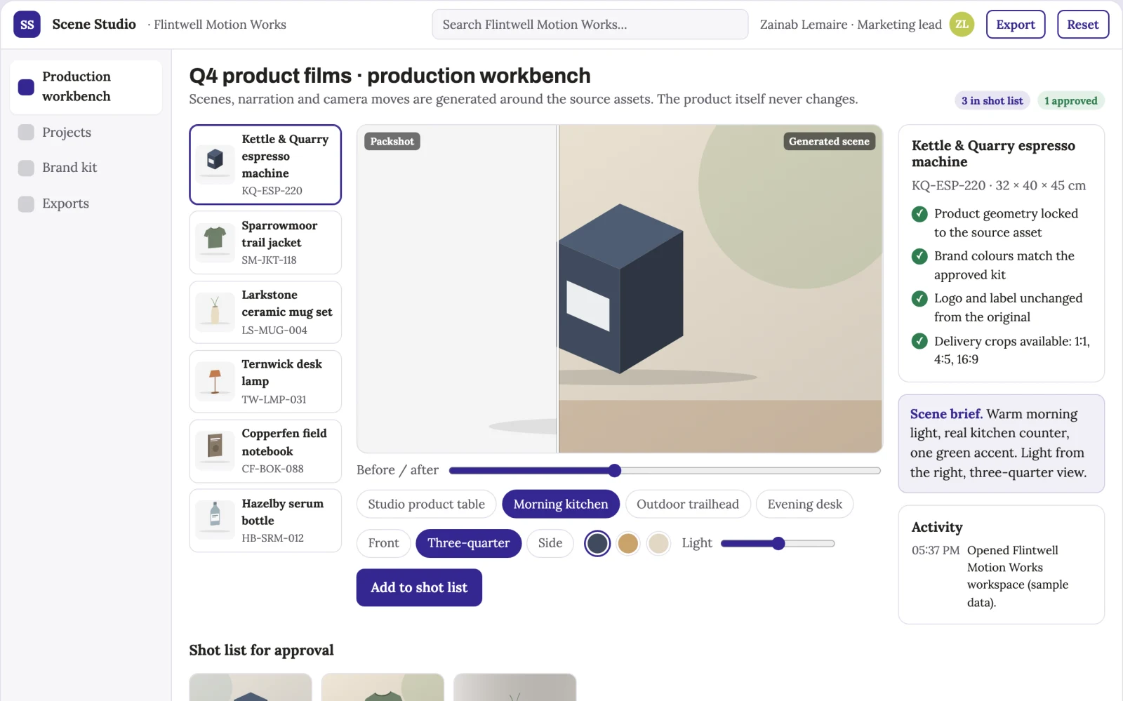 Screenshot of the Script-to-finished-video production workbench interactive demo