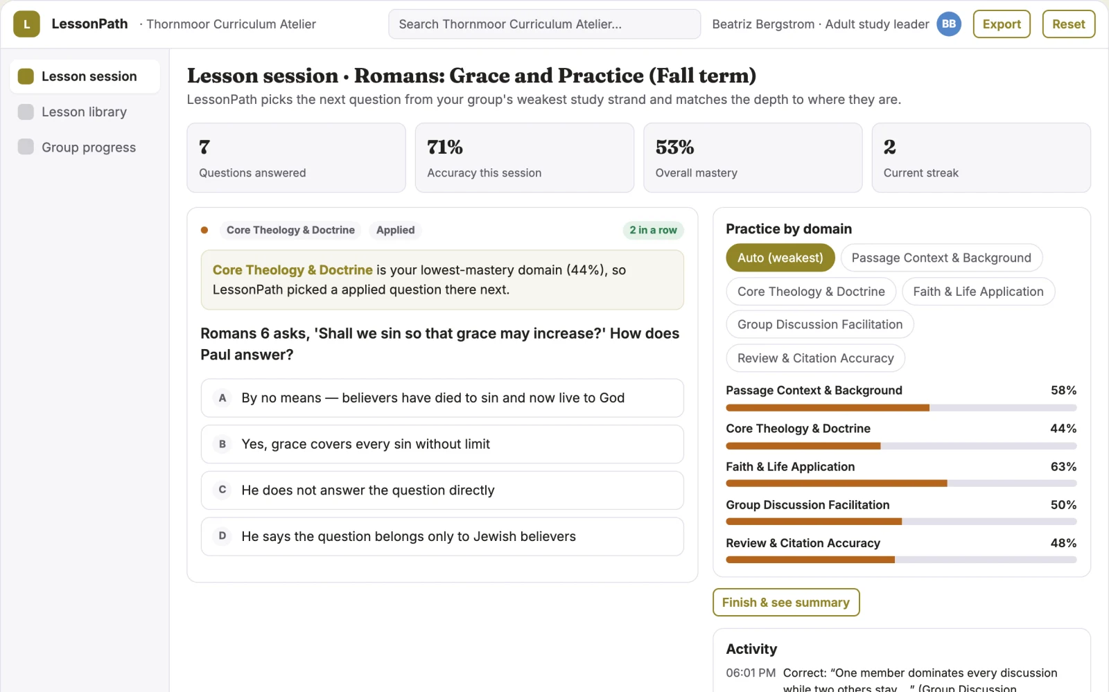Screenshot of the Scripture study and lesson authoring platform interactive demo