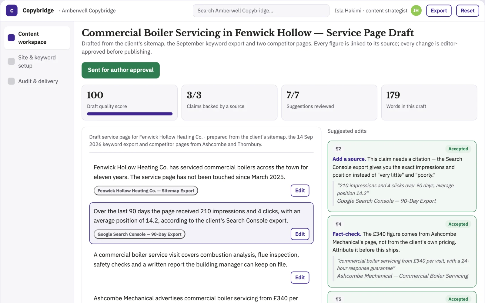 Screenshot of the Search content production and optimization workspace interactive demo